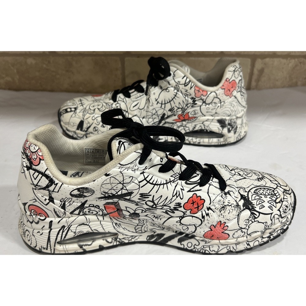 Skechers Vexx‎ Sketch Doodle Lace Sneakers 177972 White Black Women's Size 9